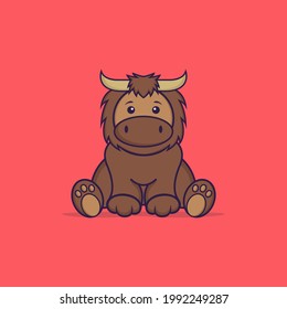 Cute bull is sitting. Animal cartoon concept isolated. Can used for t-shirt, greeting card, invitation card or mascot.