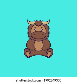 Cute bull is sitting. Animal cartoon concept isolated. Can used for t-shirt, greeting card, invitation card or mascot.