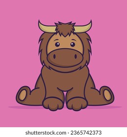 Cute bull is sitting. Animal cartoon concept isolated. Can used for t-shirt, greeting card, invitation card or mascot