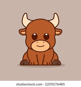 Cute Bull Sitting Down Illustration
