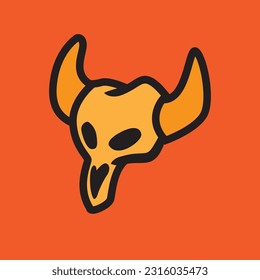 Cute bull skull  vector with orange background
