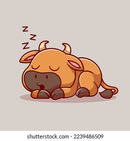 Cute Bull Sleeping Cartoon Vector Icon Illustration. Animal Nature Icon Concept Isolated Premium Vector. Flat Cartoon Style