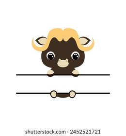 Cute bull split monogram. Funny cartoon character for shirt, scrapbooking, greeting cards, baby shower, invitation. Bright colored childish stock vector illustration