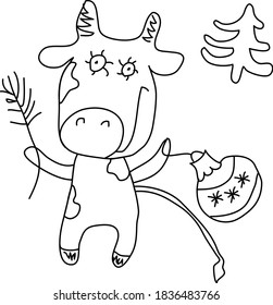 Cute Bull Symbol 2021. Vektorgrafik im Linienstil