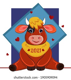 Cute bull. Symbol of the year. Chinese New Year.Character Ox.
Vector illustration on white background
