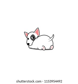 Cute bull terrier dog lying down and looking back, vector illustration