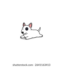 Cute bull terrier dog lying down with its eyes closed cartoon, looking peaceful and happy, vector illustration