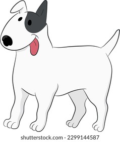 Cute bull terrier dog named Sparky is standing isolated on white background. Hand drawn vector art