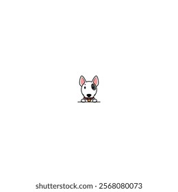 Cute bull terrier dog peeking cartoon, vector illustration