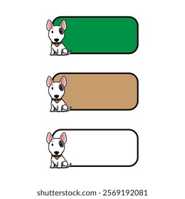 Cute bull terrier dog sitting with text frame cartoon collection set, vector illustration