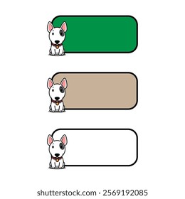 Cute bull terrier dog sitting with text frame cartoon collection set, vector illustration