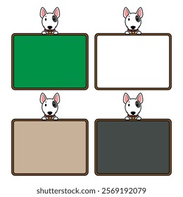 Cute bull terrier dog with text frame cartoon collection set, vector illustration