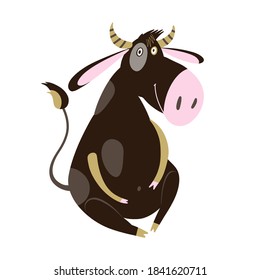 Cute bull. Vector cartoon illustration, isolated element for design on a white background. Animal symbol of 2021.