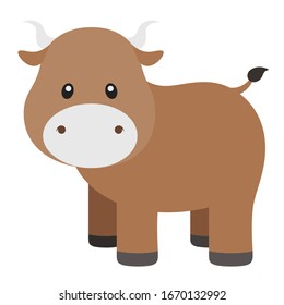 Cute Bull Vector Illustration on White