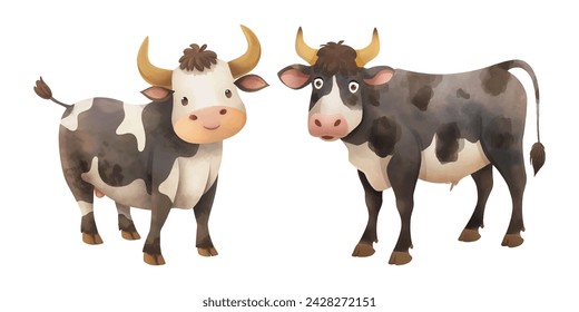 cute bull watercolor vector illustration