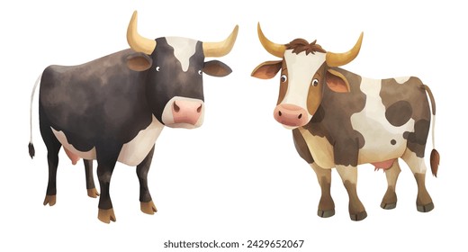 Cute bull watercolor vector illustration 