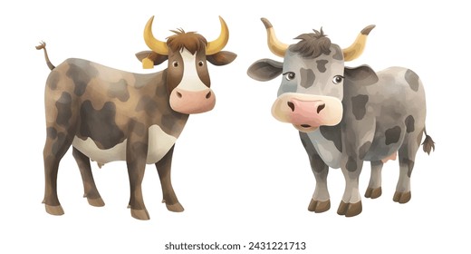 cute bull watercolor vector illustration