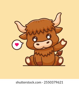 Cute Bull Waving Hand Cartoon Vector Icon Illustration. 
Animal Nature Icon Concept Isolated Premium Vector. Flat 
Cartoon Style 