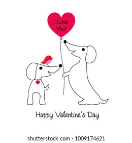 cute bulldog and birds valentine vector graphic with balloon