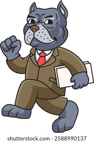 Cute Bulldog Business holding Briefcase Mascot Cartoon Character Illustration