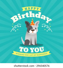 Cute bulldog Cartoon Birthday card design vector background