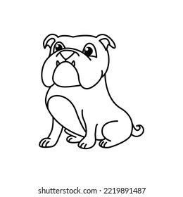 Cute bulldog cartoon characters vector illustration. For kids coloring book.