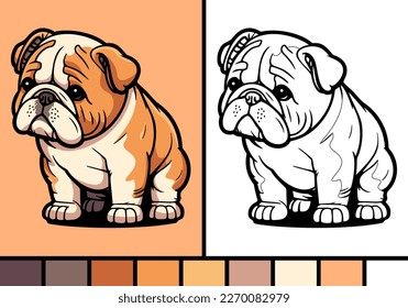 Cute bulldog cartoon illustration in coloring page style baby pet animal