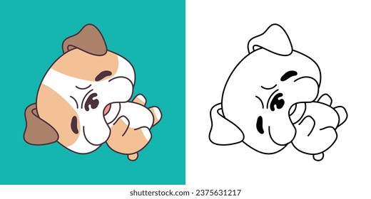 Cute Bulldog Dog Clipart for Coloring Page and Illustration. Happy Clip Art Puppy. Happy Vector Illustration of a Kawaii Animal for Stickers, Baby Shower, Coloring Pages. 