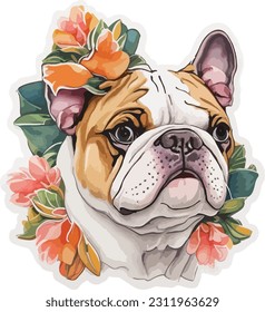 cute bulldog dog sticker cartoon vector illustration