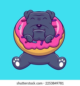 Cute Bulldog Doughnut Cartoon Vector Icons Illustration. Flat Cartoon Concept. Suitable for any creative project.