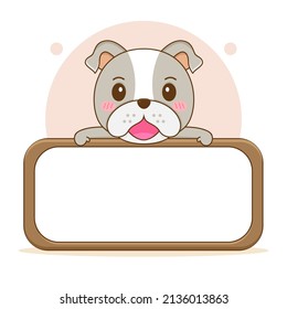 Cute bulldog with empty board cartoon character