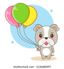 Cute bulldog holding balloons cartoon character