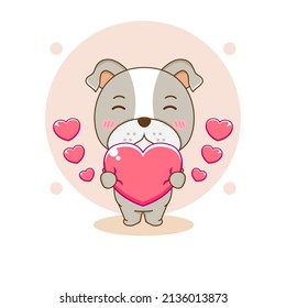 Cute bulldog holding love heart cartoon character
