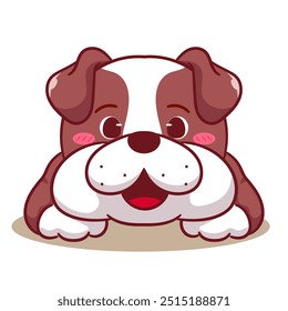 Cute Bulldog Laying Down Cartoon Vector Illustration. Adorable Kawaii Animal Character Icon Mascot Concept Design. Isolated White Background.