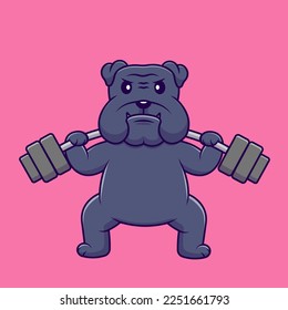 Cute Bulldog Lifting Dumbell Cartoon Vector Icons Illustration. Flat Cartoon Concept. Suitable for any creative project.