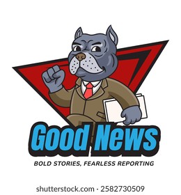 Cute Bulldog News Maker holding Briefcase Mascot Cartoon Character Illustration