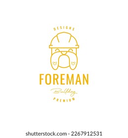 cute bulldog pets dog foreman lines hipster logo design vector icon illustration