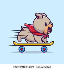 Cute Bulldog Playing Skateboard Cartoon Vektorsymbol Illustration. Animal Sport Icon Konzept isolierter Premium Vektor. Flachbildkartonstil