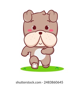 Cute Bulldog Running Cartoon Character. Adorable and Kawaii Animal Icon Mascot Concept Design. Logo Vector Illustration. Isolated White Background.
