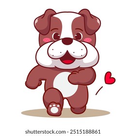 Lindo Bulldog Corriendo Ilustración vectorial de dibujos animados. Adorable diseño de concepto de mascota de icono de personaje animal kawaii. Fondo blanco aislado.