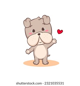 Cute Bulldog say hello cartoon character. Adorable animal concept flat design. Isolated white background. Vector art illustration.