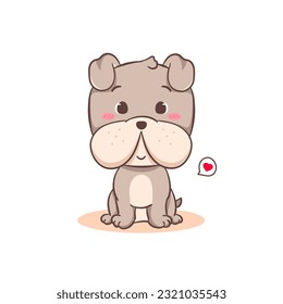 Cute Bulldog sitting cartoon character. Adorable animal concept flat design. Isolated white background. Vector art illustration.