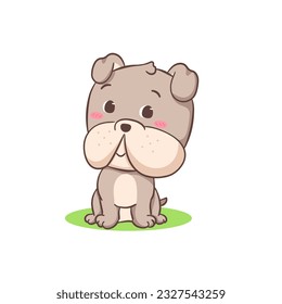 Cute Bulldog sitting cartoon character. Adorable animal concept flat design. Isolated white background. Vector art illustration.