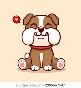 Cute Bulldog Sitting Cartoon Vector Icon Illustration. Animal Nature Icon Concept Isolated Premium Vector. Flat Cartoon Style