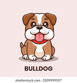 Ilustração de Ícone Vetor de Cartoon Sentado Bulldog Bonito. Animal Nature Icon Concept Vetor Premium Isolado. Estilo de Desenho Animado Plano