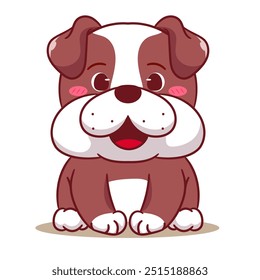 Cute Bulldog Sitting Nicely Cartoon Vector Illustration. Adorable Kawaii Animal Character Icon Mascot Concept Design. Isolated White Background.