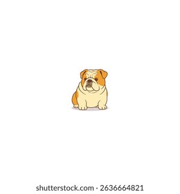Cute bulldog is sitting and slightly turning its head to the side cartoon, vector illustration