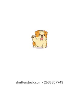 Cute bulldog smiling and waving paw cartoon, vector illustration, I drew this myself, it’s not AI-generated.