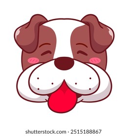 Lindo Bulldog Sticking Tongue Out Ilustración vectorial de dibujos animados. Adorable diseño de concepto de mascota de icono de personaje animal kawaii. Fondo blanco aislado.