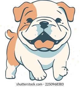 Cute Bulldog con la lengua fuera sonriendo y es feliz vector simple dibujar cliparte 